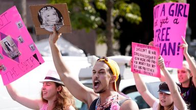 Jubilant Britney supporters outside the Los Angeles Superior Court Pic: AP